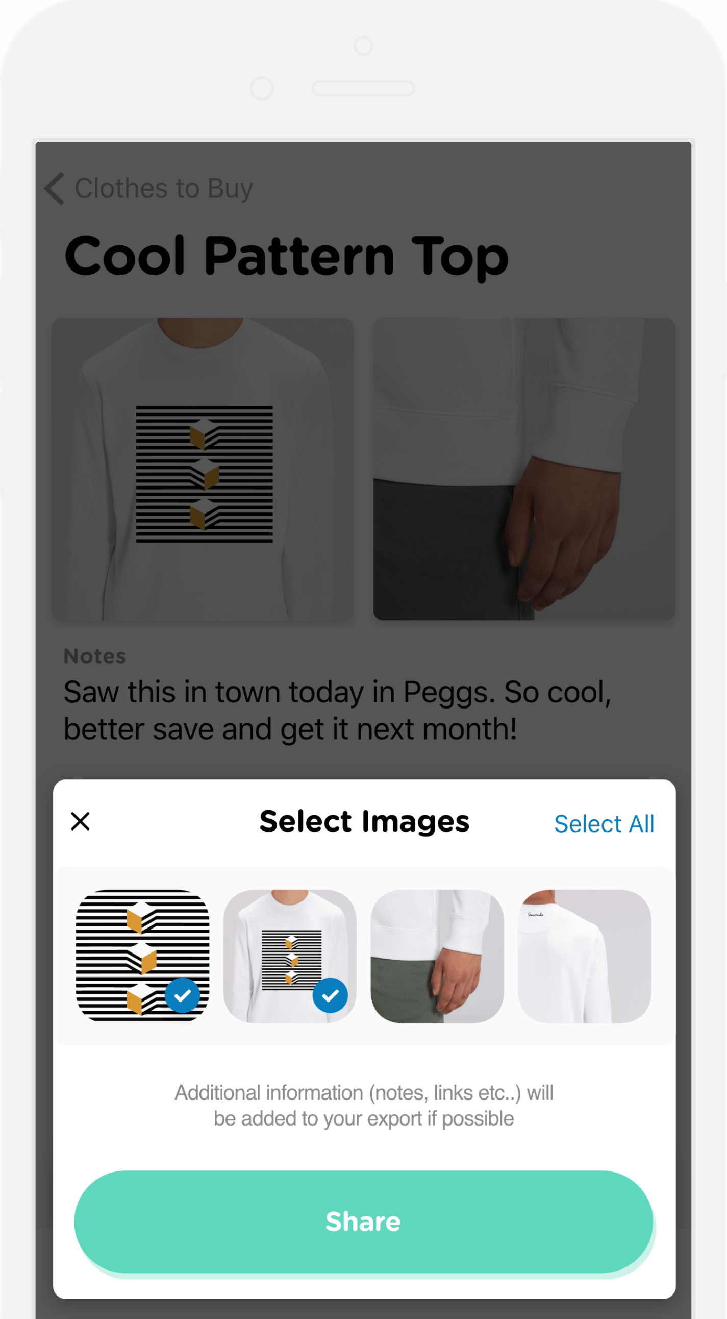 Export your notes and pictures to Facebook, Instagram, Twitter and more...